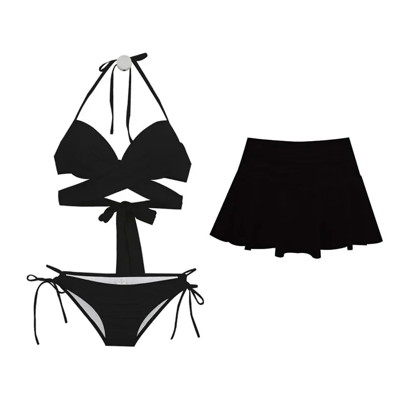 New Three Piece Minimalist and Fashionable Bikini with Small Chest and Split Swimsuit for Women's Hot Spring Vacation Swimsuit