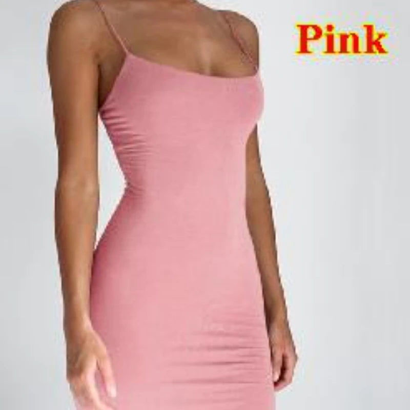 Summer Spaghetti Strap Mini Dress 2025 Women Sexy Bodycon Club Party Dresses Short Female Camisole Solid Black Sheath Sundress