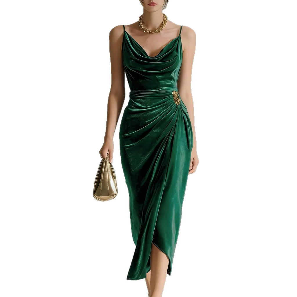 Vintage A-Line Midi Dress – Elegant Summer Slim-Fit Dress