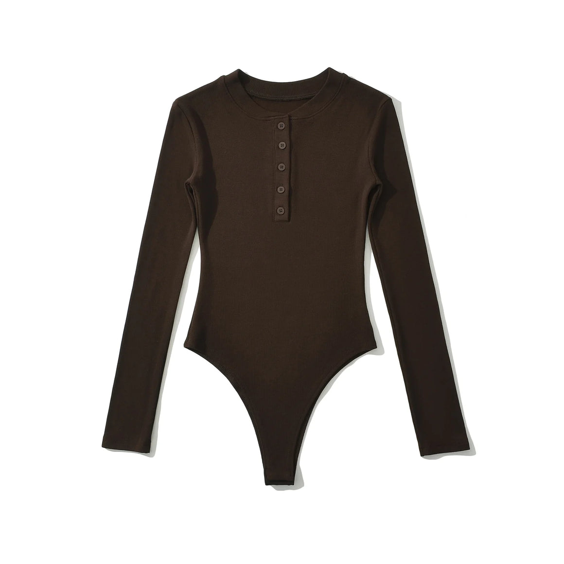 Autumn Winter Open Button Round Collar Rib Long Sleeve Bodysuit Sexy Woman Short Jumpsuit Slim fit Rompers Bodycon Playsuits