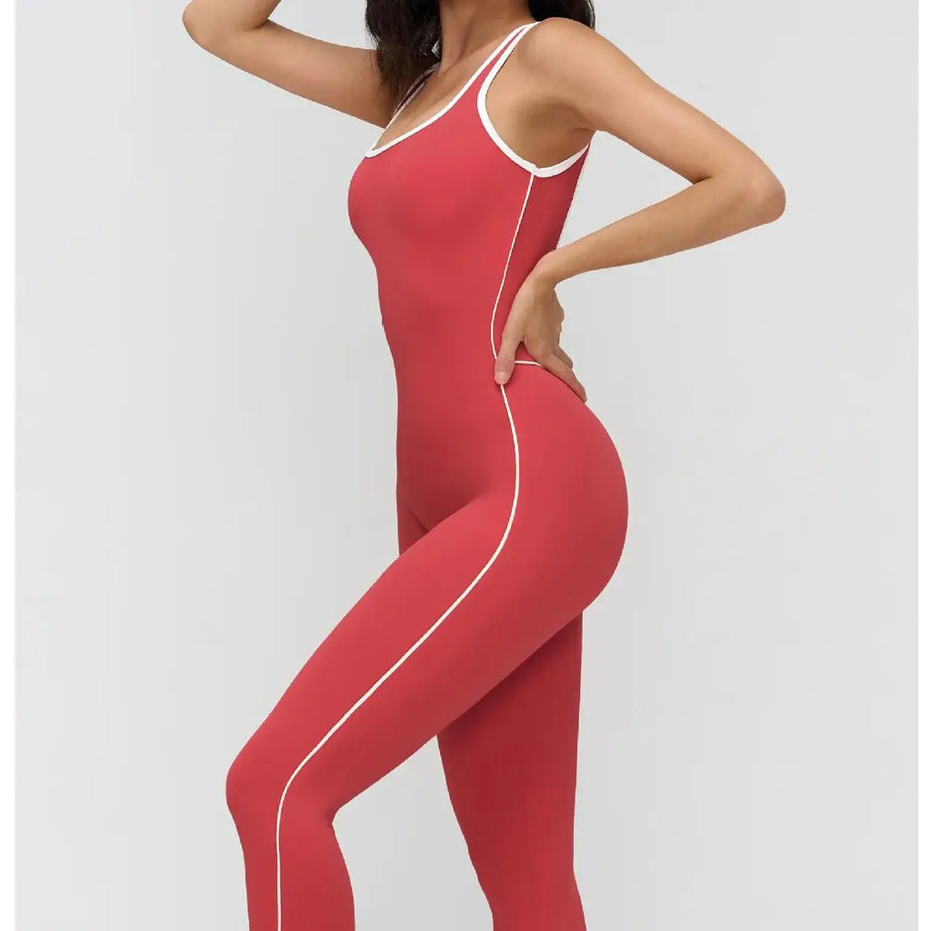 Ningyu Sexy Backless Bodysuit Contrasting Colors Wrapped edges Generous Neckline Women's Yoga Set Tracksuits Fitness Sports Suit