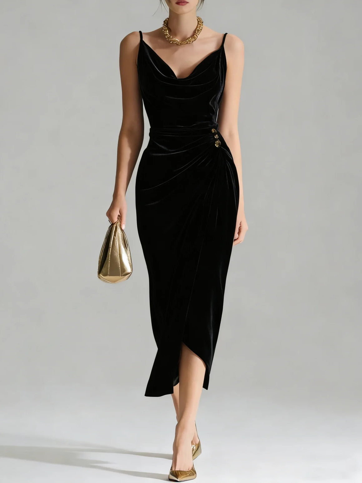 Vintage A-Line Midi Dress – Elegant Summer Slim-Fit Dress