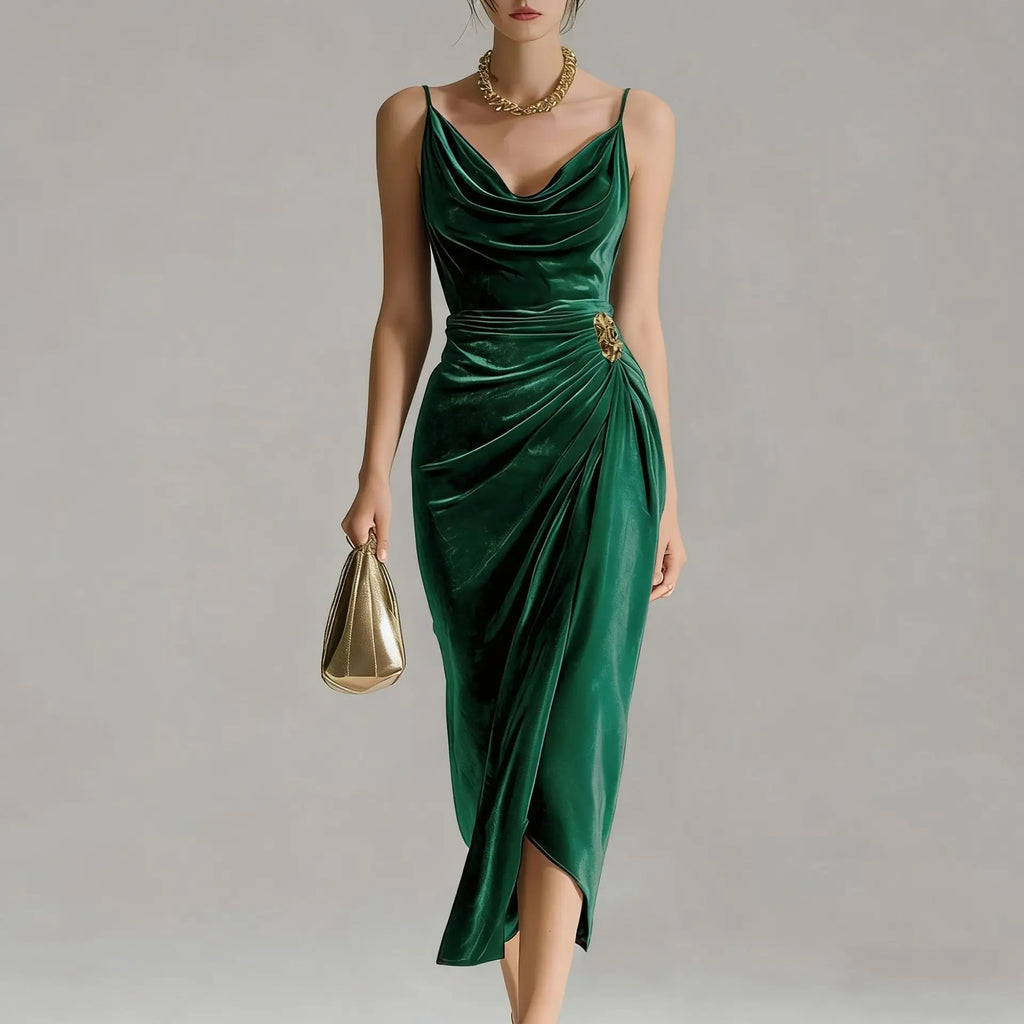 Vintage A-Line Midi Dress – Elegant Summer Slim-Fit Dress