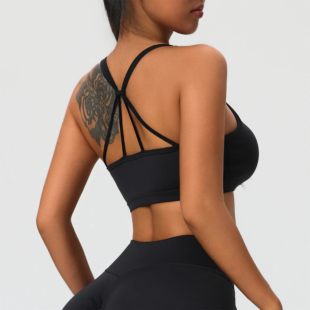 Women Sports Underwear Sexy Cross Sports Bra Gym Top Women Training Yoga Bra High Strength Fitness Workout Women Removable Bra