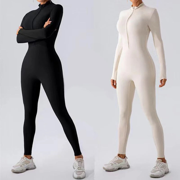 Warm Thin Fleece Jumpsuits Women's Tracksuit Winter One-Piece Sports Suit Black Fitness Jumpsuit Long Sleeves Workout Bodysuit