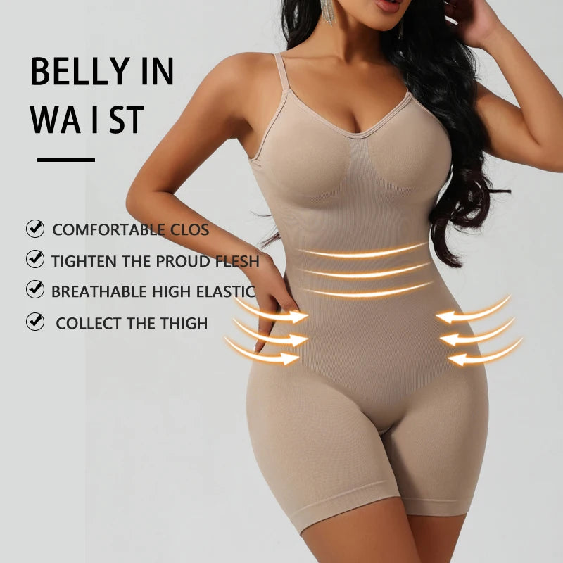 Low Back Seamless Bodysuit for Women Tummy Control Hip Lifter Full Body Shaper Backless Shapewear Jumpsuit Slim Mid Thigh Corset