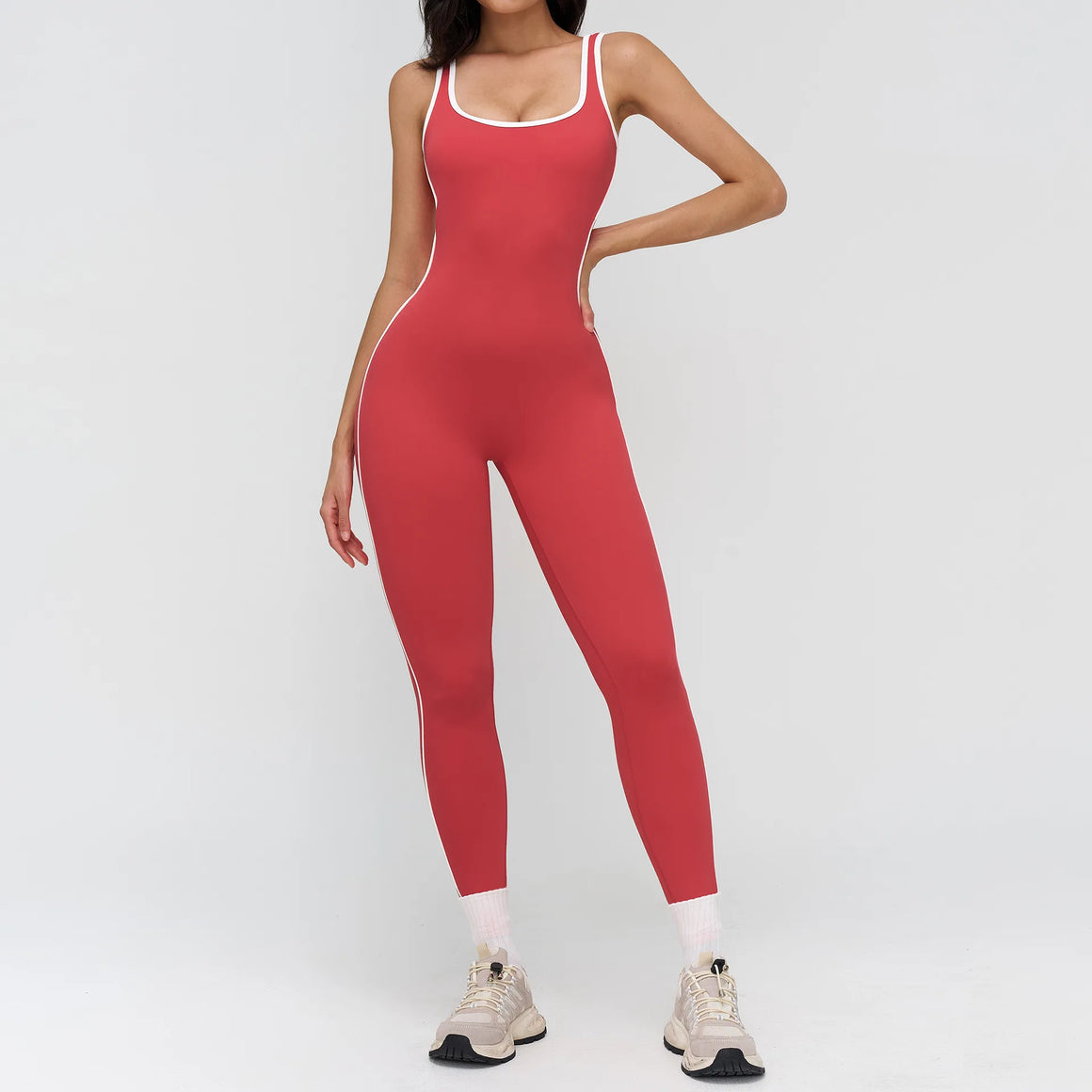 Ningyu Sexy Backless Bodysuit Contrasting Colors Wrapped edges Generous Neckline Women's Yoga Set Tracksuits Fitness Sports Suit