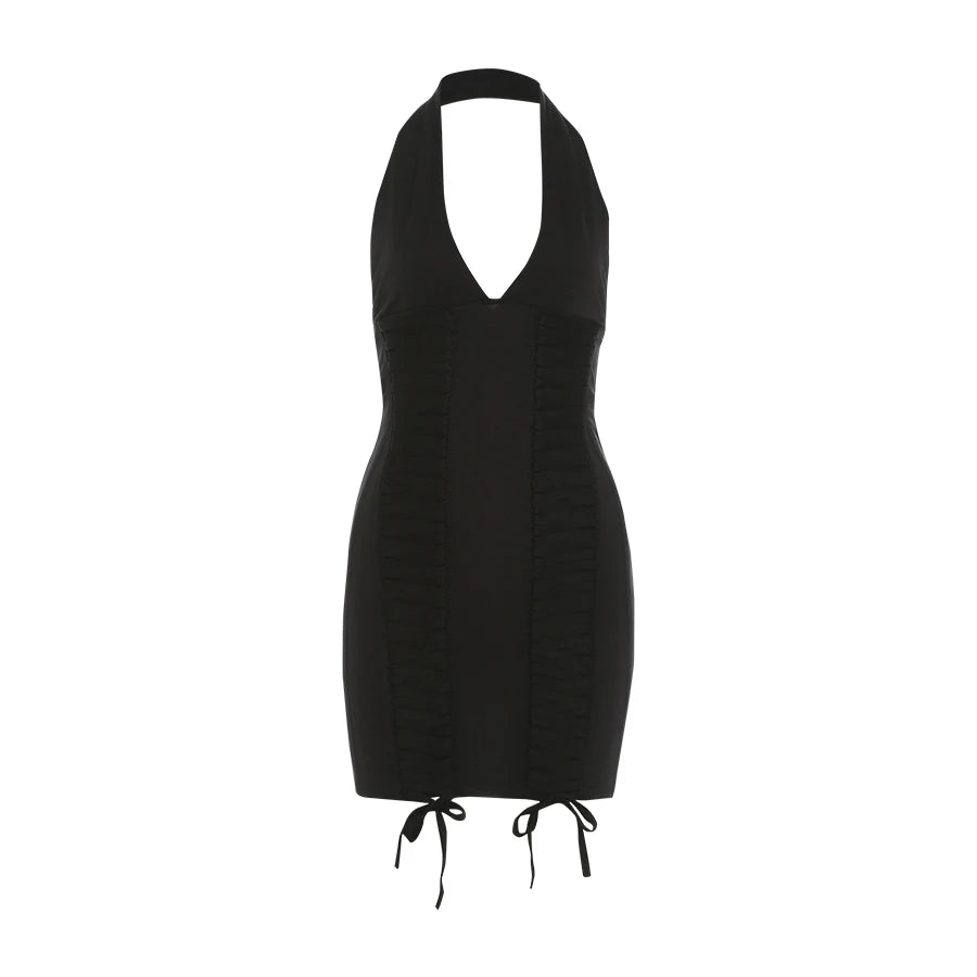 Weird Puss Valentine's Day Shirring Dress Women Halter Backless Low Chest Peach Hip Stylish Hottie Dating Stretch Slim Clubwear