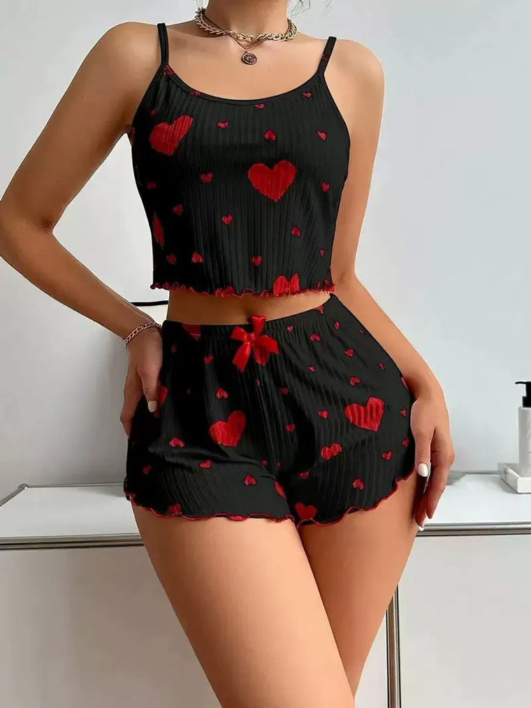 2 Pieces Set Women'S Pajama Shorts Suit Homewear Print Underwear Pijama Sexy Lingerie Camisoles Tanks Nighty Ladies Sleepwear