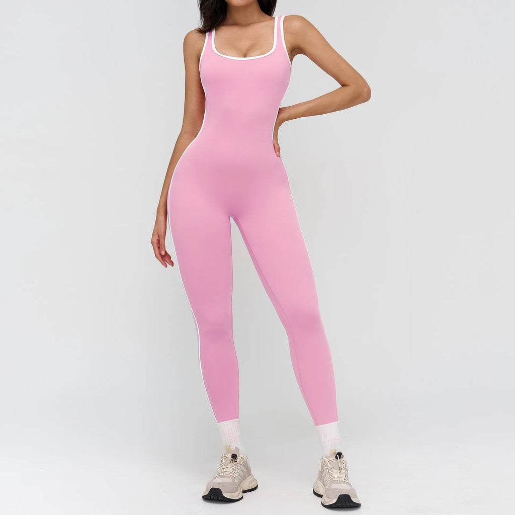 Ningyu Sexy Backless Bodysuit Contrasting Colors Wrapped edges Generous Neckline Women's Yoga Set Tracksuits Fitness Sports Suit
