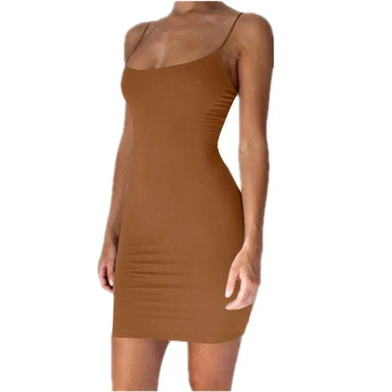 Summer Spaghetti Strap Mini Dress 2025 Women Sexy Bodycon Club Party Dresses Short Female Camisole Solid Black Sheath Sundress