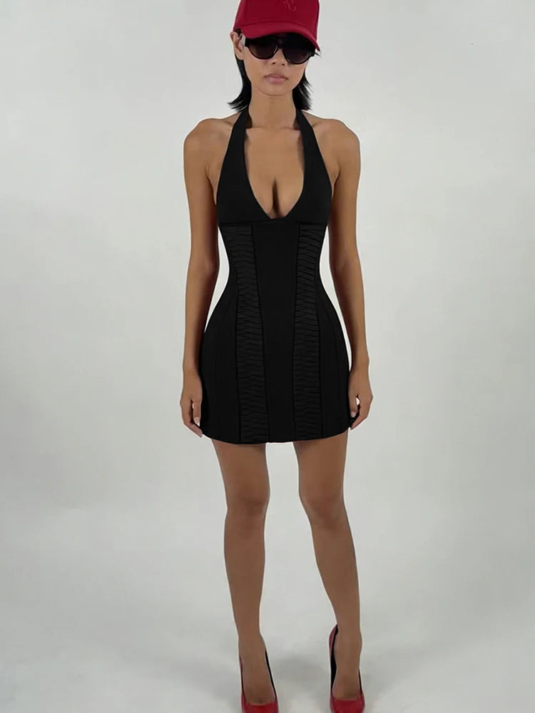 Weird Puss Valentine's Day Shirring Dress Women Halter Backless Low Chest Peach Hip Stylish Hottie Dating Stretch Slim Clubwear