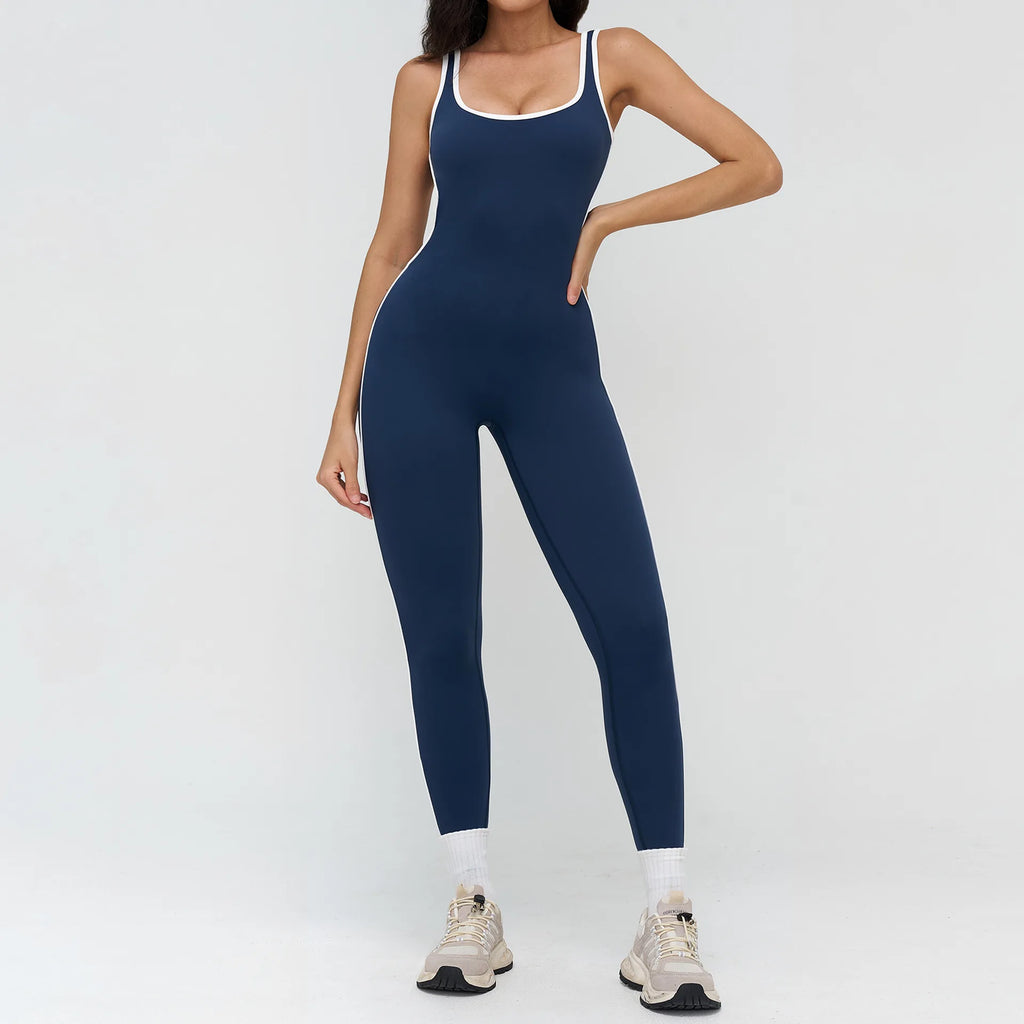 Ningyu Sexy Backless Bodysuit Contrasting Colors Wrapped edges Generous Neckline Women's Yoga Set Tracksuits Fitness Sports Suit