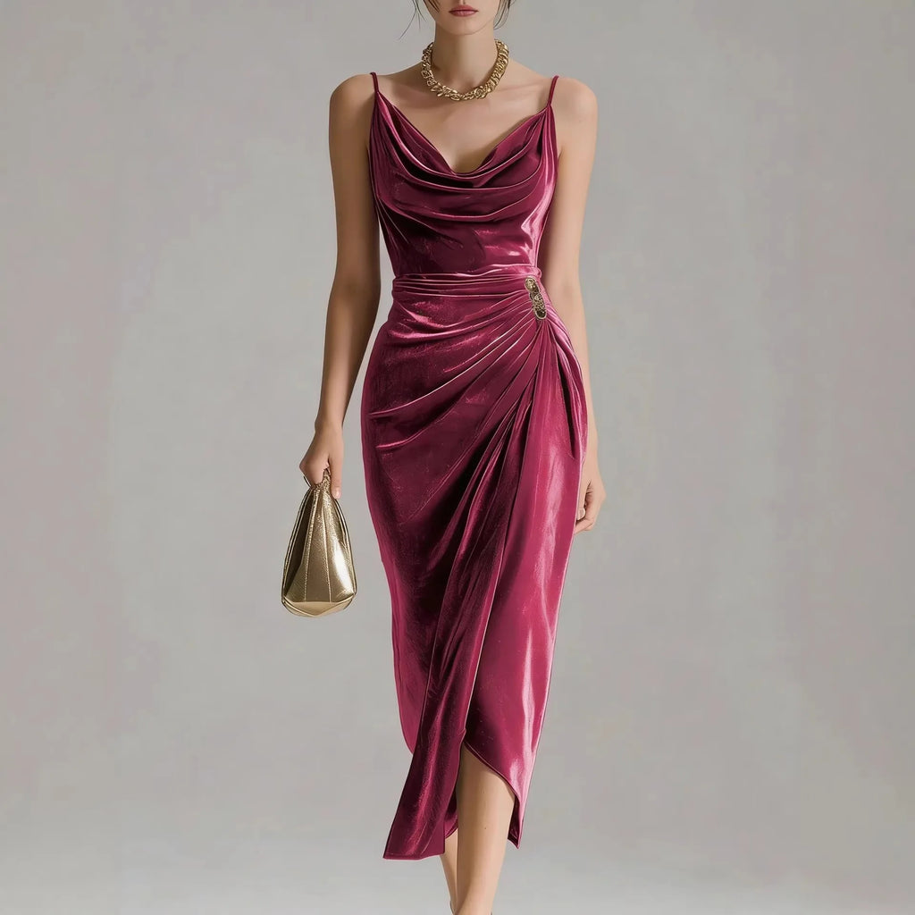 Vintage A-Line Midi Dress – Elegant Summer Slim-Fit Dress