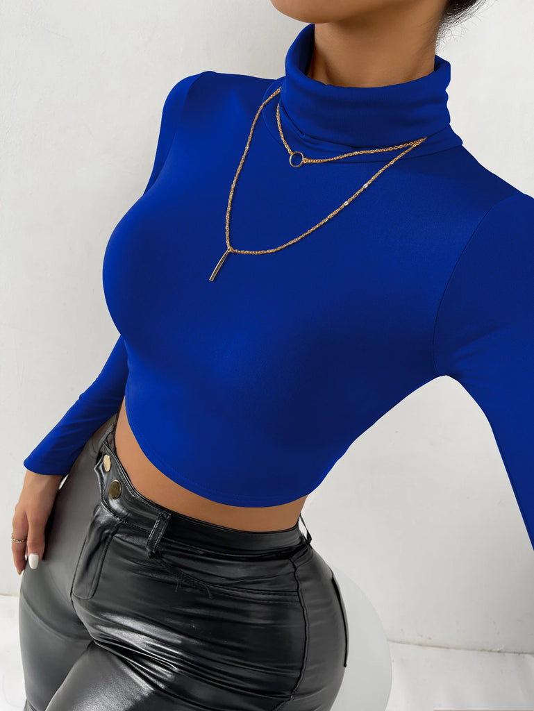 Sexy Long Sleeve Corset Top Women Turtleneck Slim Short T-shirt Fashion Woman Blouse 2024