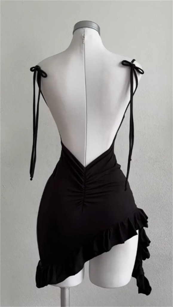 Sleeveless Backless Ruffles Mini Dress Women Summer Y2K Lace Up Black Bodycon Dresses Party Club Streetwear 2025 New Sundress