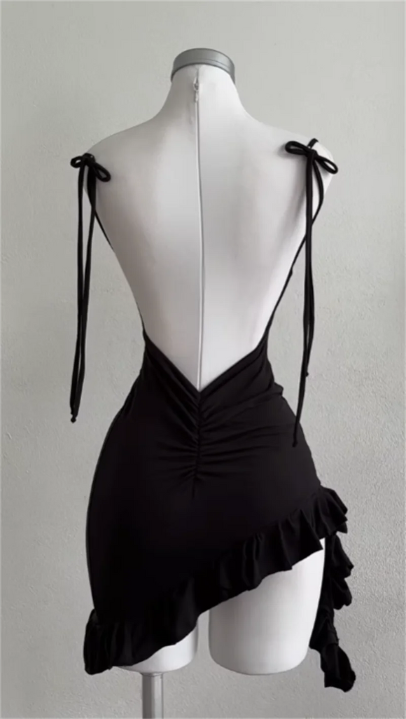 Sleeveless Backless Ruffles Mini Dress Women Summer Y2K Lace Up Black Bodycon Dresses Party Club Streetwear 2025 New Sundress