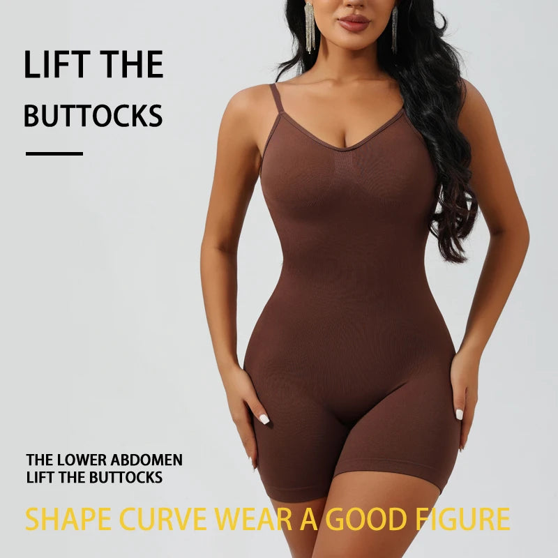 Low Back Seamless Bodysuit for Women Tummy Control Hip Lifter Full Body Shaper Backless Shapewear Jumpsuit Slim Mid Thigh Corset