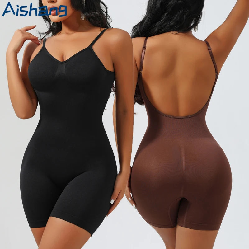 Low Back Seamless Bodysuit for Women Tummy Control Hip Lifter Full Body Shaper Backless Shapewear Jumpsuit Slim Mid Thigh Corset