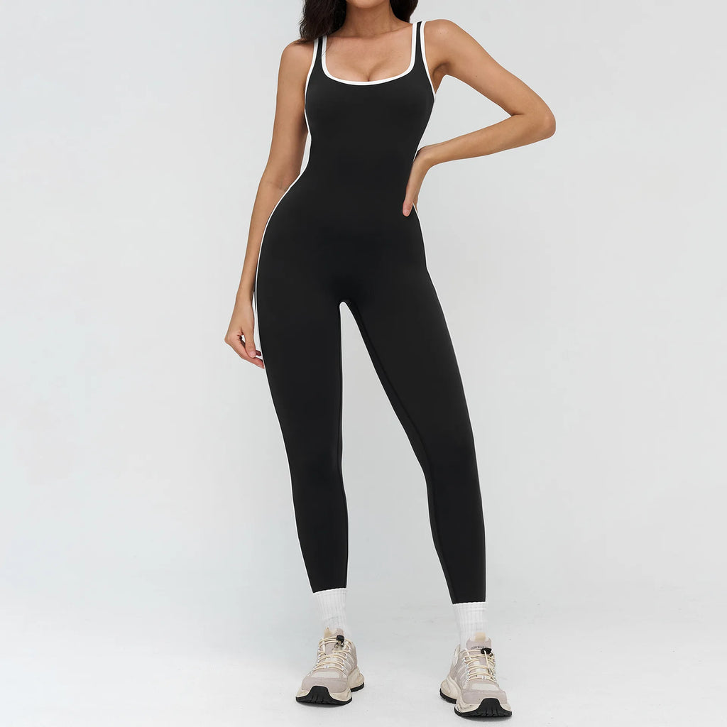 Ningyu Sexy Backless Bodysuit Contrasting Colors Wrapped edges Generous Neckline Women's Yoga Set Tracksuits Fitness Sports Suit