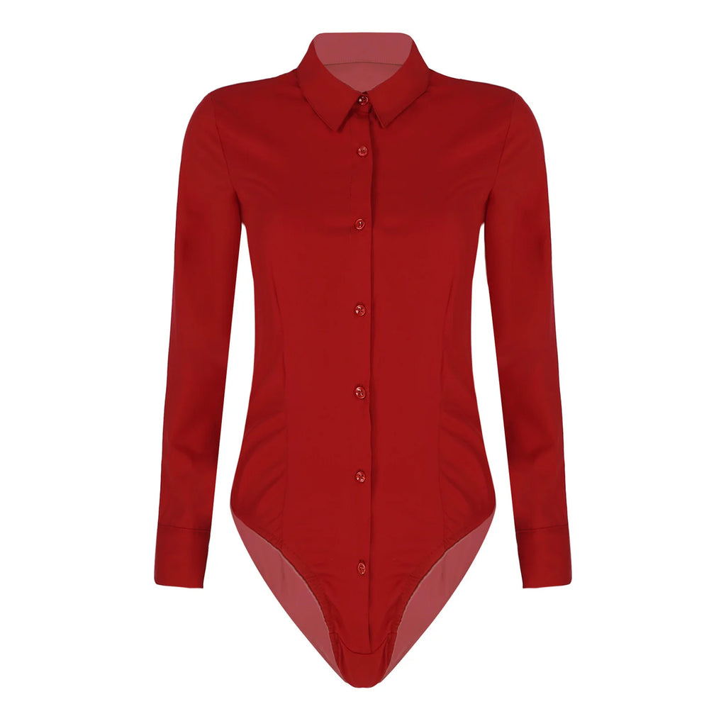 Women's Body Shirt Office Lady Work Uniforms White Blouses Slim Clothes Long Sleeve OL Shirt Leotard Easy Care Work Tights Shirt