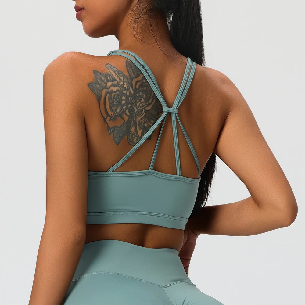 Women Sports Underwear Sexy Cross Sports Bra Gym Top Women Training Yoga Bra High Strength Fitness Workout Women Removable Bra