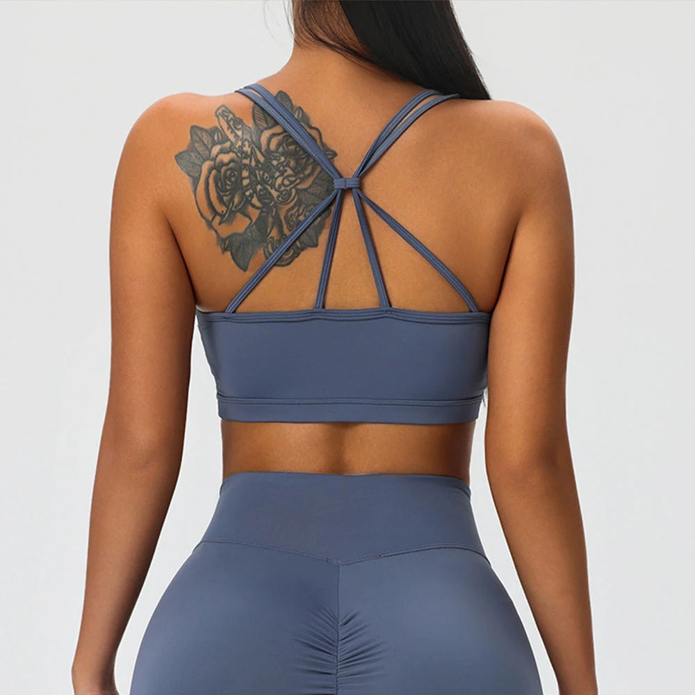 Women Sports Underwear Sexy Cross Sports Bra Gym Top Women Training Yoga Bra High Strength Fitness Workout Women Removable Bra