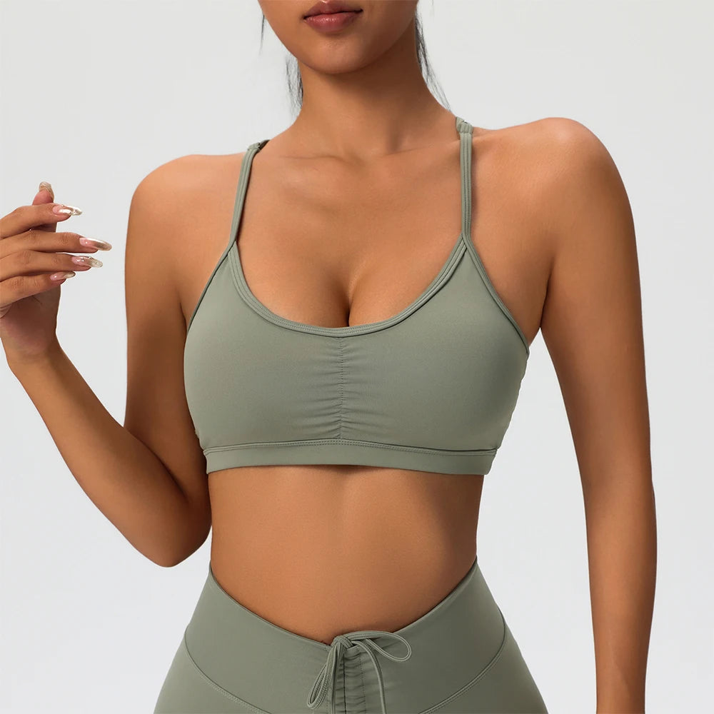 Women Sports Underwear Sexy Cross Sports Bra Gym Top Women Training Yoga Bra High Strength Fitness Workout Women Removable Bra